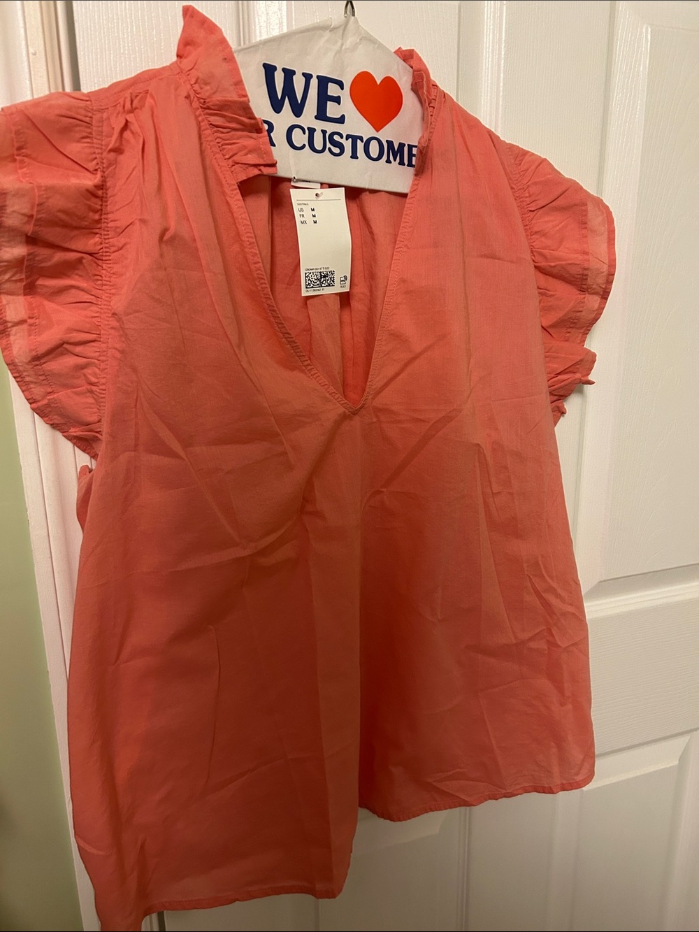 H&M Coral V-Neck Flutter Sleeve Blouse